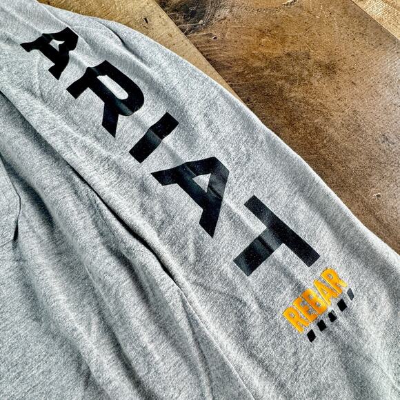 ARIAT Rebar Workman Logo Pocket Long Sleeve T-Shirt GRAY Mens Size LARGE Ex Cond - Picture 5 of 12